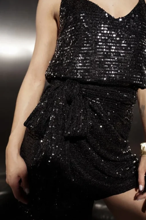 Amara Sequin Wrap Mini Skirt Black<ANGELL Discount