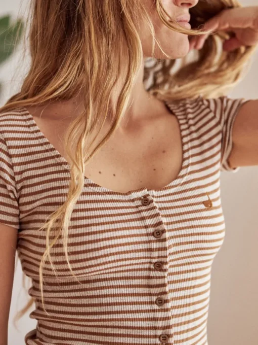 Anda T-Shirt Stripes Camel Brown<TWOTHIRDS Cheap