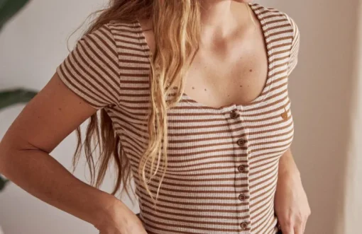 Anda T-Shirt Stripes Camel Brown<TWOTHIRDS Cheap