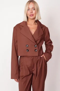 Aspen Cropped Blazer Brown<ANGELL Clearance
