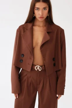 Aspen Cropped Blazer Brown<ANGELL Clearance