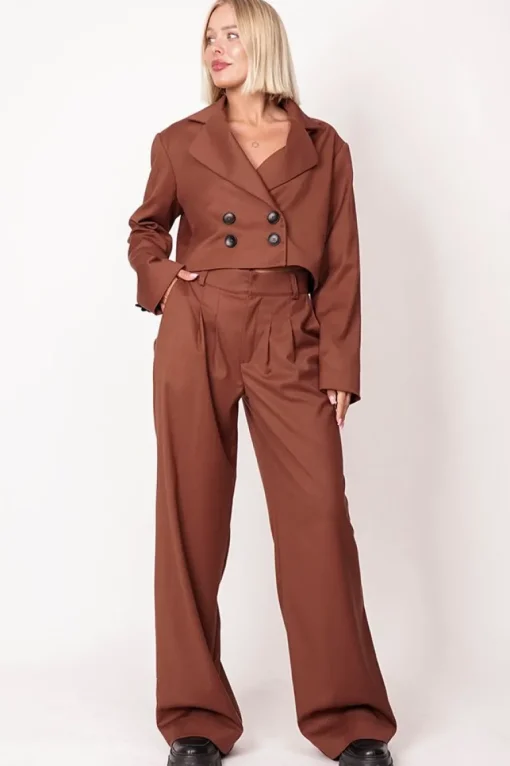Aspen Cropped Blazer Brown<ANGELL Clearance