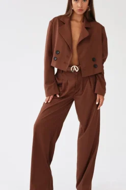 Aspen Cropped Blazer Brown<ANGELL Clearance