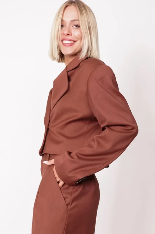 Aspen Cropped Blazer Brown<ANGELL Clearance