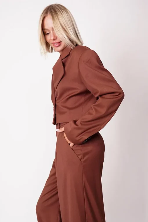 Aspen Cropped Blazer Brown<ANGELL Clearance