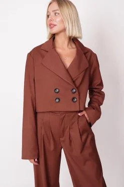 Aspen Cropped Blazer Brown<ANGELL Clearance
