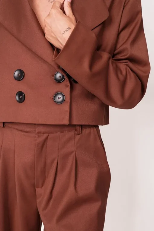 Aspen Cropped Blazer Brown<ANGELL Clearance