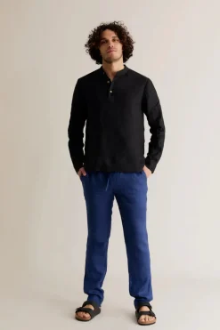 August Linen Trouser Navy Blue<KOMODO Discount
