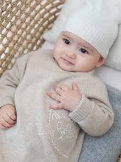 Baby's Embroidered Cashmere Jumpsuit Cat<bobbin u0026 tricot Outlet