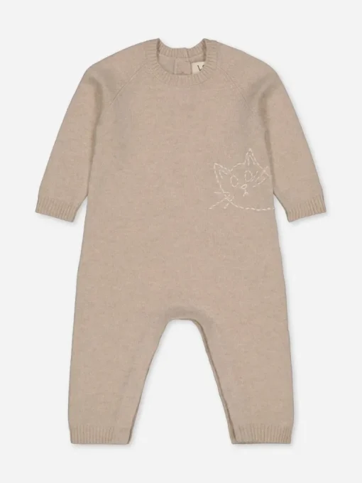 Baby's Embroidered Cashmere Jumpsuit Cat<bobbin u0026 tricot Outlet