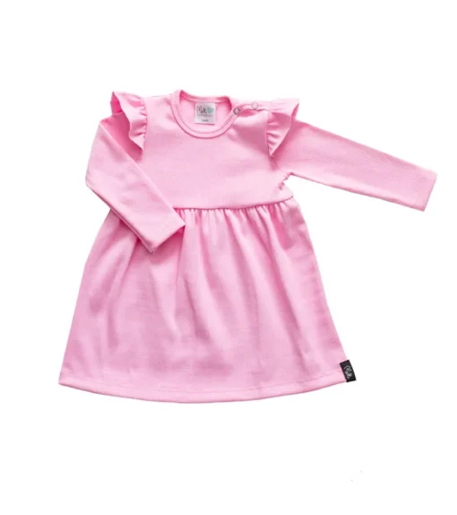 Baby's Ribbed Dress With Ruffles Pink<Melli EcoDesign Hot