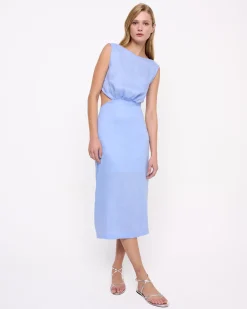 Back-Tie Linen Midi Dress Sky Blue<Elizabeth LaGre Hot
