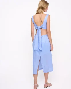Back-Tie Linen Midi Dress Sky Blue<Elizabeth LaGre Hot