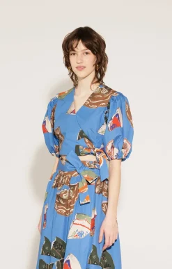 Boros Wrap Blouse Plates Blue<TOMCSANYI Online
