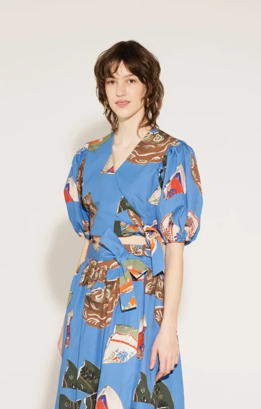 Boros Wrap Blouse Plates Blue<TOMCSANYI Online