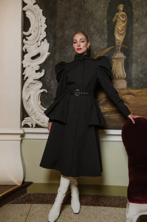 Buckle Belt With Peplum Detail Black Majestic Night<RainSisters Fashion
