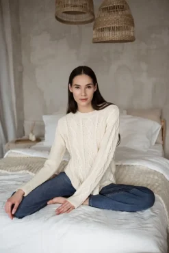 Cable-Knit Merino Wool Sweater Natural White<Monala Best