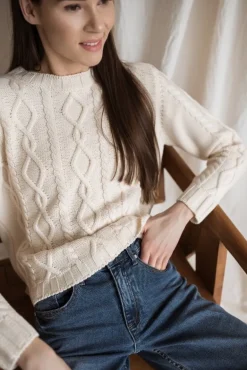 Cable-Knit Merino Wool Sweater Natural White<Monala Best