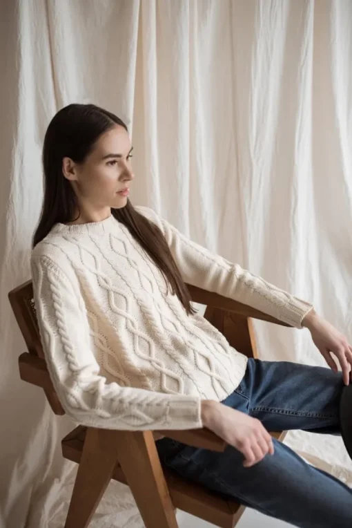 Cable-Knit Merino Wool Sweater Natural White<Monala Best