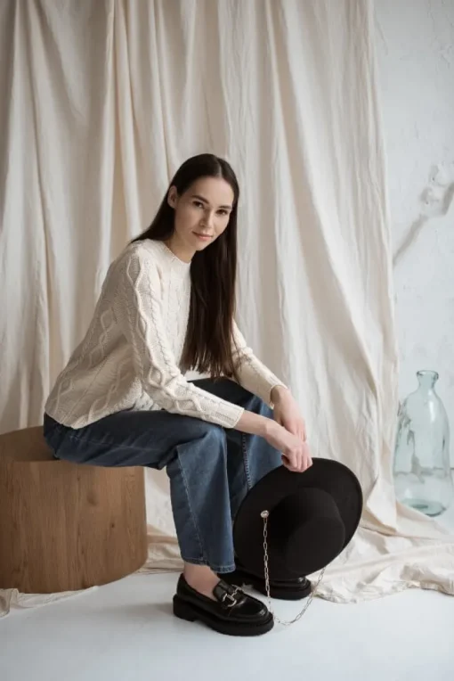 Cable-Knit Merino Wool Sweater Natural White<Monala Best