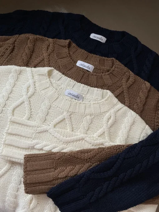 Cable-Knit Merino Wool Sweater Natural White<Monala Best