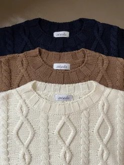 Cable-Knit Merino Wool Sweater Natural White<Monala Best