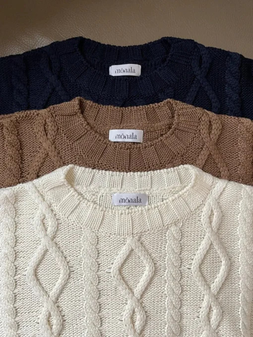 Cable-Knit Merino Wool Sweater Natural White<Monala Best