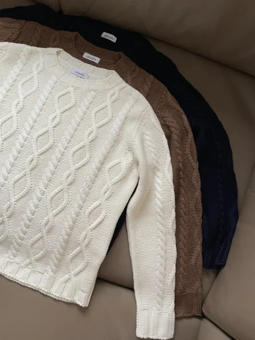 Cable-Knit Merino Wool Sweater Natural White<Monala Best