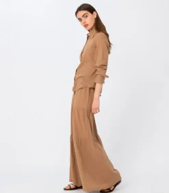 Cappuccino 3 Tier Flared Bell Bottom Pants Brown<Elizabeth LaGre Hot