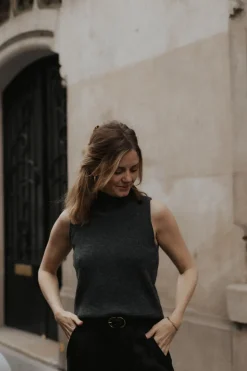 Cashmere Mock Neck Tank Dark Grey<Pura Clothing Fashion