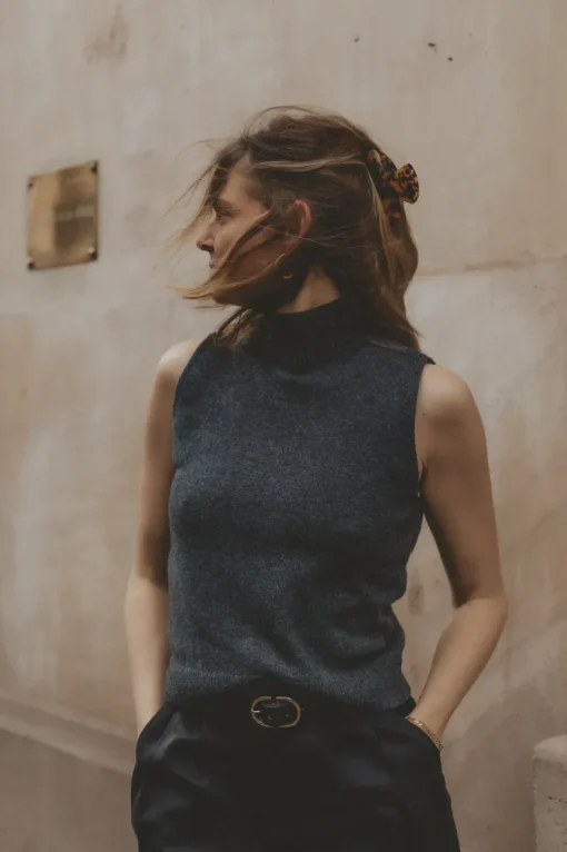 Cashmere Mock Neck Tank Dark Grey<Pura Clothing Fashion