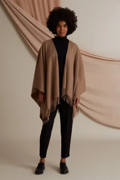 Clarissa Fringed Wool Cashmere Poncho Chestnut<VOGLIA Discount