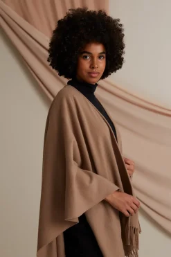 Clarissa Fringed Wool Cashmere Poncho Chestnut<VOGLIA Discount