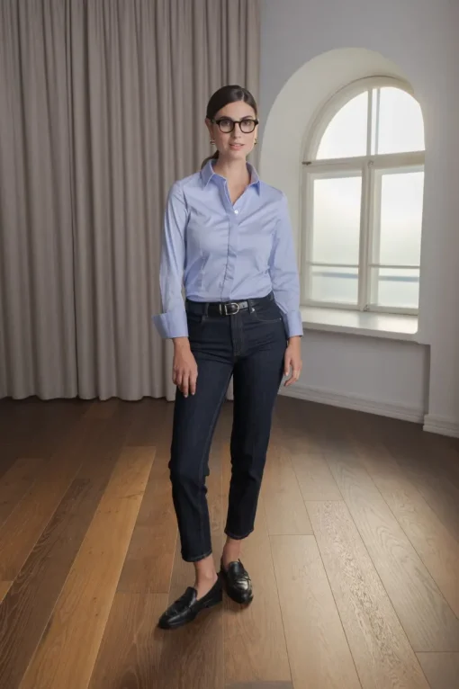 Clarissa Tyköistuva Puuvillasekoitekauluspaita Vaaleansininen<Original Story Cheap