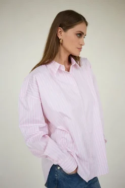 Classic Oversized Shirt Pink Wide Stripes<Enteliér Best