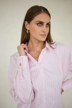 Classic Oversized Shirt Pink Wide Stripes<Enteliér Best