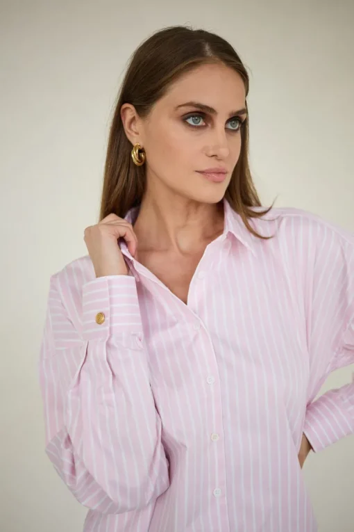 Classic Oversized Shirt Pink Wide Stripes<Enteliér Best