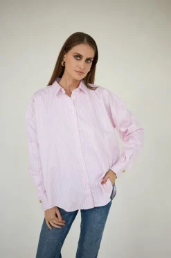 Classic Oversized Shirt Pink Wide Stripes<Enteliér Best
