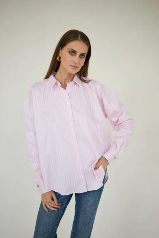 Classic Oversized Shirt Pink Wide Stripes<Enteliér Best
