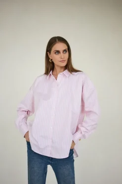 Classic Oversized Shirt Pink Wide Stripes<Enteliér Best