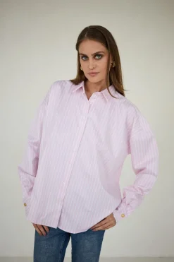 Classic Oversized Shirt Pink Wide Stripes<Enteliér Best