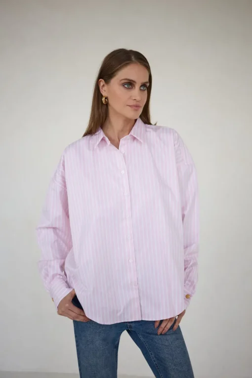 Classic Oversized Shirt Pink Wide Stripes<Enteliér Best