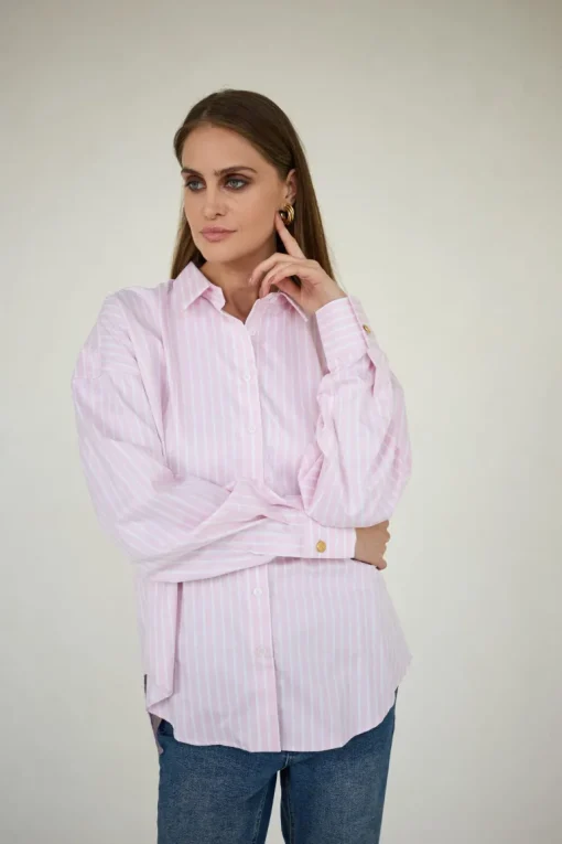 Classic Oversized Shirt Pink Wide Stripes<Enteliér Best