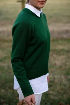 Crew Neck Merino Wool Sweater Forest Green<Monala Hot