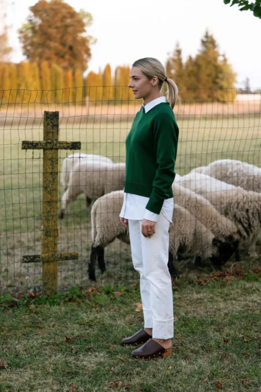 Crew Neck Merino Wool Sweater Forest Green<Monala Hot