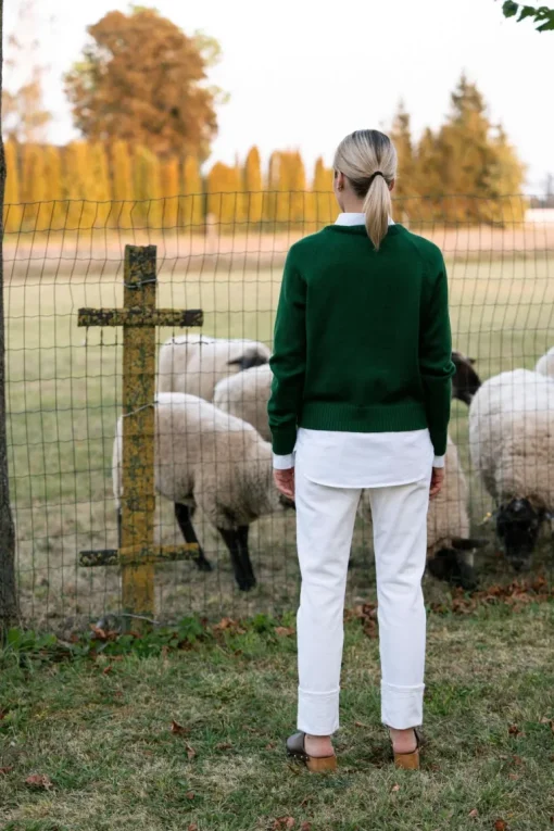 Crew Neck Merino Wool Sweater Forest Green<Monala Hot