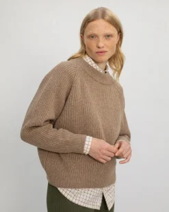 Cropped Knit Sweater Wool-Blend Beige<Rotholz Cheap