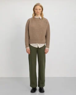 Cropped Knit Sweater Wool-Blend Beige<Rotholz Cheap