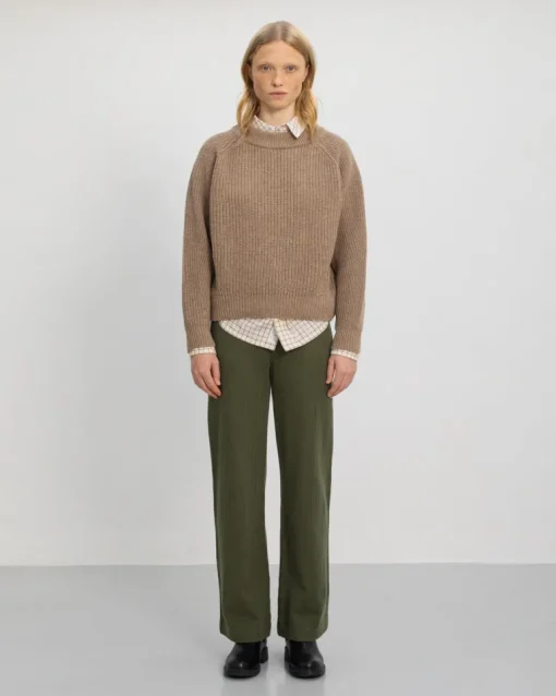 Cropped Knit Sweater Wool-Blend Beige<Rotholz Cheap