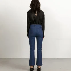 Cropped Mid Blue Flared Jeans With Sand Stitch<Studio Heijne Online